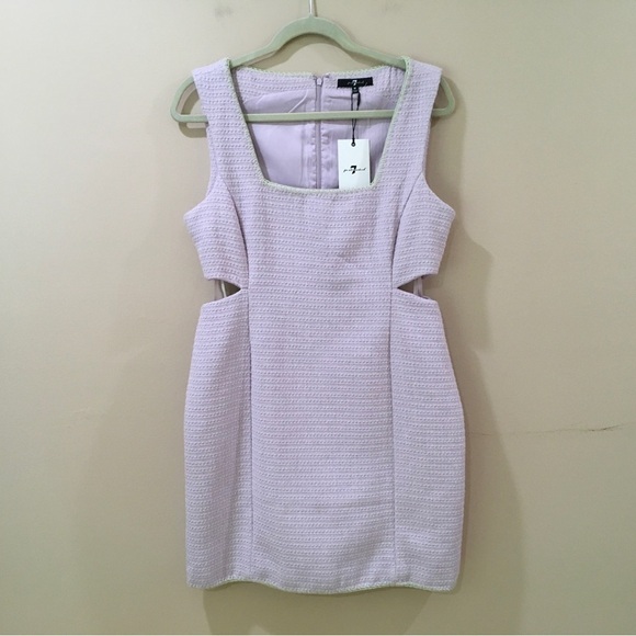7 For All Mankind Sheath mini dress Lavender Sleeveless Cutout Tweed medium - Picture 1 of 6